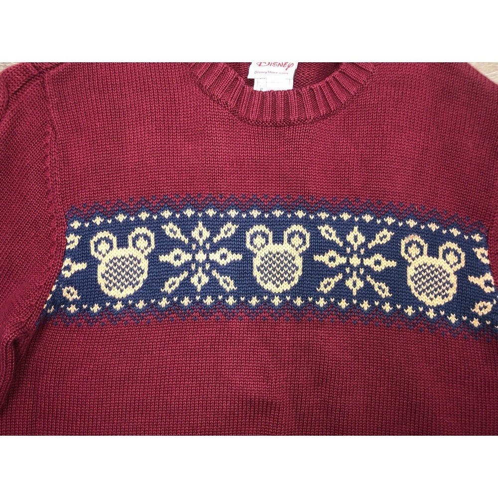 Vtg Y2K Disney Mickey Mouse Fair Isle Sweater Women's  S Burgundy Cable Sleeve‎ - Picture 4 of 8